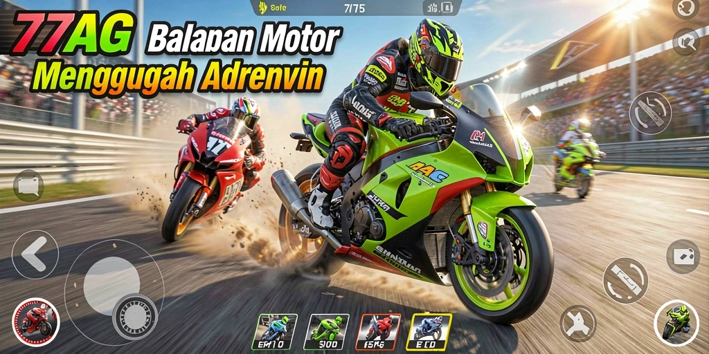 Tampilan gameplay menegangkan dalam balapan motor di 77AG.