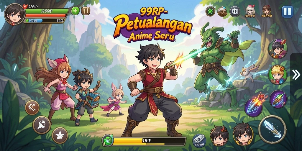 Tangkapan layar dari gameplay seru 99RP dengan karakter anime menarik.