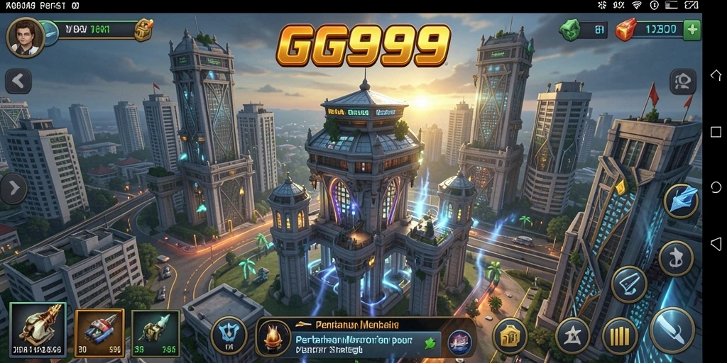 Screenshot utama GG999 menampilkan aksi intens dalam pertahanan menara.