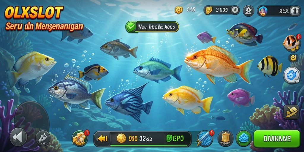 Screenshot gameplay OLXSLOT yang menunjukkan aksi menembak ikan.
