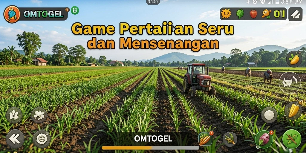 Tampilan gameplay <strong>OMTOGEL</strong> yang memukau dengan suasana pertanian yang hidup.