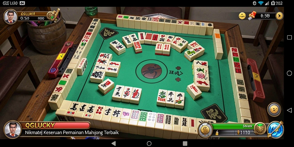 Tampilan gameplay QGLUCKY yang menakjubkan dengan suasana Mahjong.