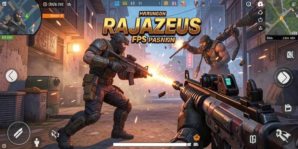 Tampilan gameplay dari RAJAZEUS yang intens di lapangan pertempuran.