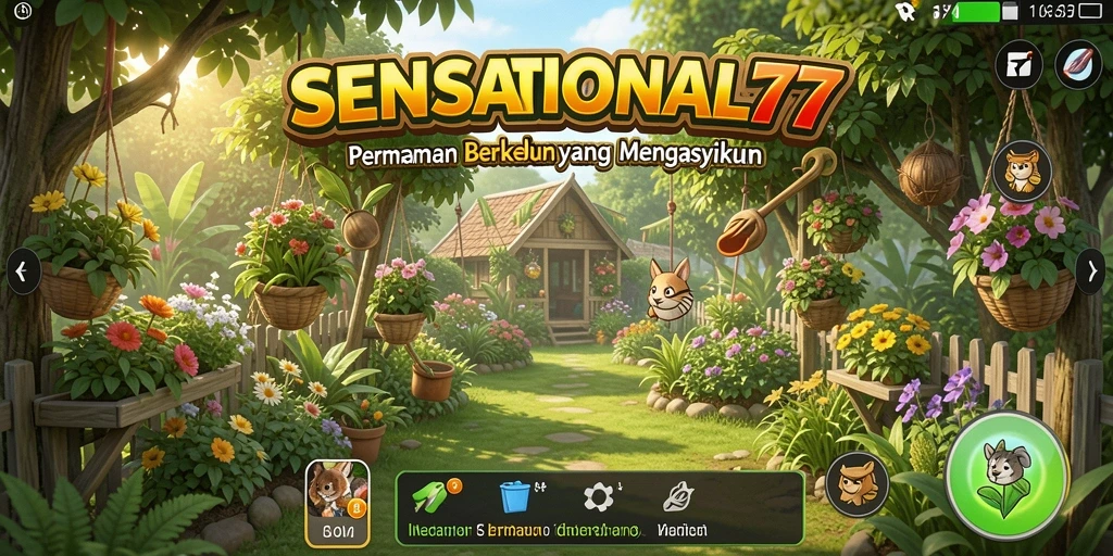 Screenshot gameplay SENSATIONAL77 menampilkan aktivitas berkebun yang seru.