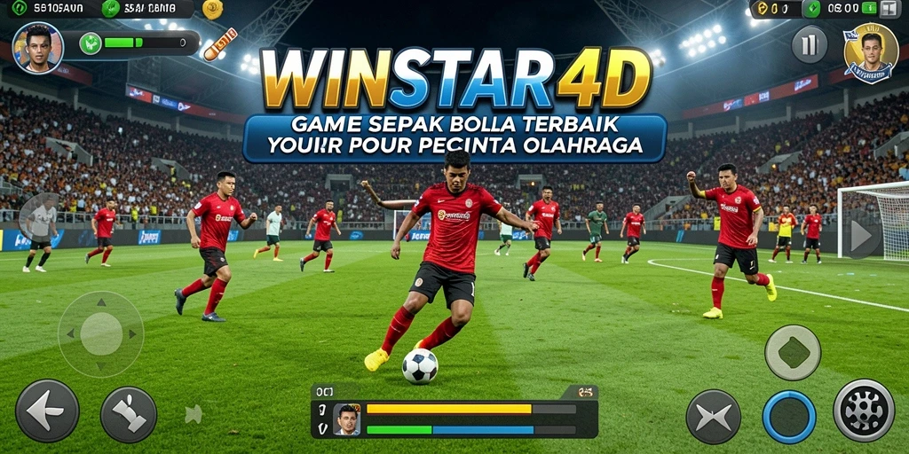 Screenshot utama WINSTAR4D menampilkan aksi seru pertandingan sepak bola.